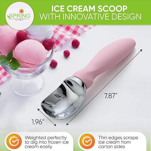 Spring Chef Ice Cream Scoop with Soft Grip Handle, Professional Heavy Duty Sturdy Scooper, Premium Kitchen Tool for Cookie Dough, Gelato, Sorbet, Pink Lemonade thumbnail 2
