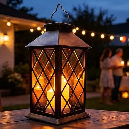 Solar Outdoor Lantern, Garden Hanging Waterproof Lanterns PVC Upgrade 3 LED Flickering Flameless Candle Decorative for Garden Women Mom Grandma Halloween Gifts (Grid Candle) thumbnail 7