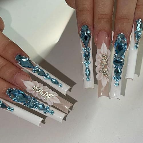 Yzzseven 14 Types of 700 Lake Blue Diamonds + 2100 Flat Rhinestones Mix 20 Styles Flatback DIY Crafts Rhinestone Crystals 3D Ornament‌s Flat Back Stones Set + Tweezers + Drill Pen thumbnail 2