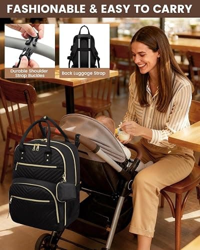 Pritent Diaper Bag Backpack, Baby Bag Backpack Baby Essentials for Mom Dad | With Changing Pad, Pacifier Case, Double Decker, Baby Diaper Bag, Insulated Pocket, Diaper Backpack for Baby(Black,L) thumbnail 7