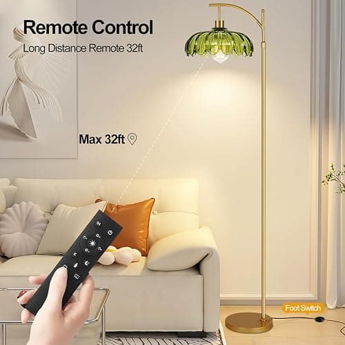 Gold Floor Lamps for Living Room Glass Vintage Floor Lamp with Remote Control,Dimmable Mid Century Modern Standing Lamp with 3 Color Temperature Tall Flower Lamp Brass Floor lamp for Bedroom Corner thumbnail 4