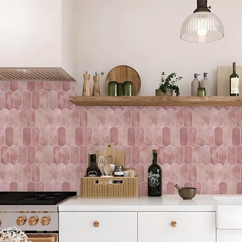 Vamos Tile 10-Sheet Backsplash Peel and Stick Tile, Pink Self Adhesive Vinyl Wall Tiles, Stick on Backsplash for Kitchen, Bathroom,RV (Thicker Design) thumbnail 7