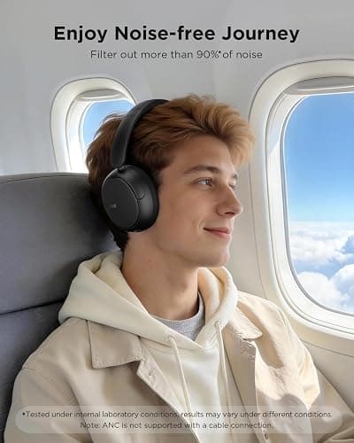TALIX H30 Hybrid Active Noise Cancelling Headphones, 110H Playtime Hi-Res Audio Bluetooth 6.0 Wireless Over Ear ANC Headphones for Commute/Travel (Black) thumbnail 2
