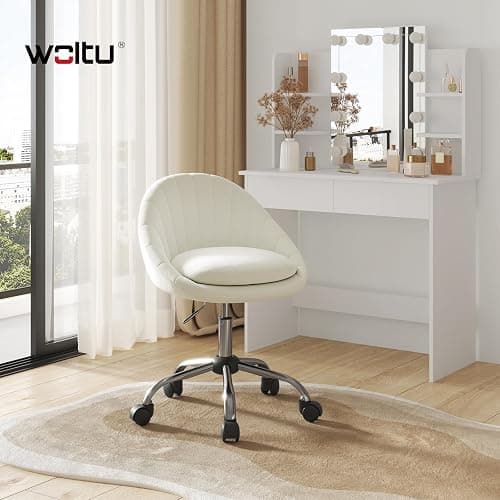 WOLTU Sedia da Scrivania per Casa Regolabile in Altezza con Rotelle, Sedia Trucco Girevole Ergonomica, Ufficio, Camera da Letto, Studio, Velluto, Crema, BS167cm thumbnail 2
