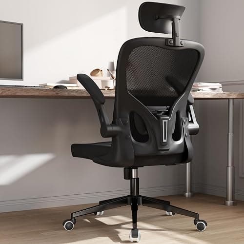 Monhey Office Chair Ergonomic Desk Chair with Lumbar Support&Headrest&Flip-up Arms Height Adjustable Rocking Swivel High Back Computer Chair Black Mesh Study Chair (03All Black) - Image 1