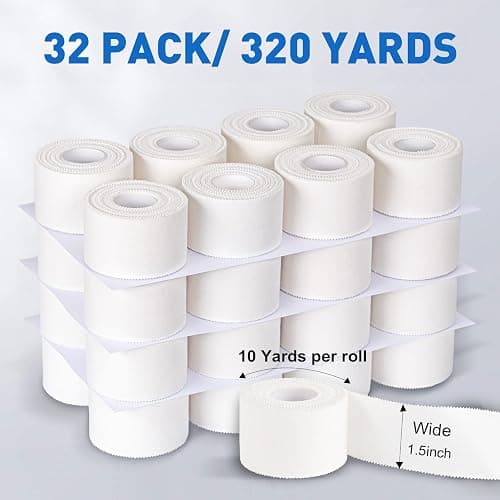 CHMI Athletic Tape,White Sports Tape (32 Pack), 320 Yards Rolls Very Strong Easy Tear NO Sticky Residue Best Tape for Gymnastics Climbing Bat Injuries Medical (1.5 Inch X 320 Yards). thumbnail 2