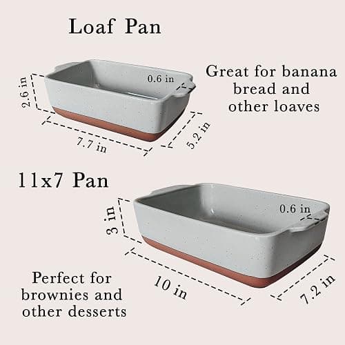 Mora Ceramic Set of 2 Baking Dishes For Casserole, Banana Bread, Brownies, Broiling, Roasting, and Baking. 7x11 in and Loaf Pans - Porcelain Serving Bakeware from Oven to Table. Freezer Safe - Grey thumbnail 3