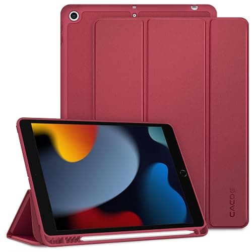 CACOE Cover Custodia Compatibile con iPad 9a Generazione 2021/iPad 8a Gen 2020/iPad 7a Gen 2019, Leggero Cover Protettivo Supporto con Pencil Holder per iPad 10.2 Auto Sveglia Sonno, Claretto - Image 1