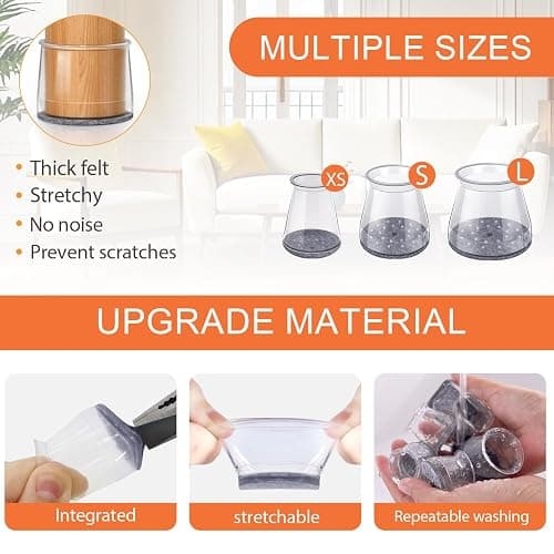 GICUNK 32Pcs Chair Leg Floor Protectors, Transparent Silicone Chair Leg Caps With Felt Pads, Floor Protectors For Furniture Legs For Hardwood/Tile Floors(Extra Small Fit:13-22.9mm) thumbnail 6
