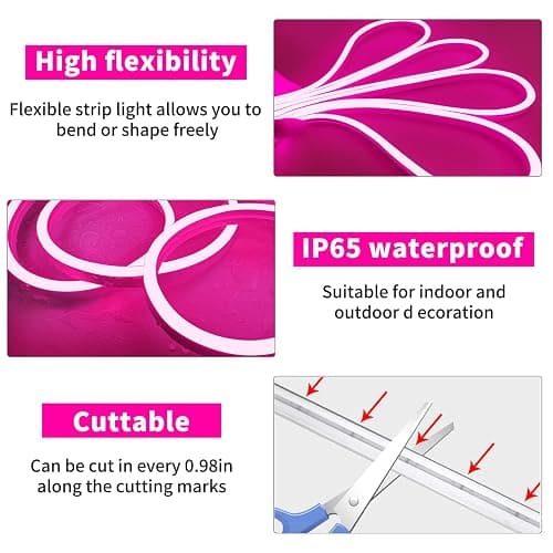 segrass Flexible LED neon Lights Strip 10M 24v RGB with Remote,APP Control, IP65 Waterproof for Bedroom,Room,Outdoors Decor - 10M thumbnail 6