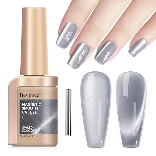 Bevimee Cat Eye Gel Nail Polish Moonlight Magnetic Nail Polish Silver Glitter Mirror Glass Smoothie Cateye UV Gel Polish Holographic for Nail Art Manicure DIY at Home 1PC 12ML - Image 1