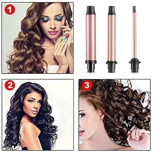 Curling Iron Wand, 3 in 1 Curling Wand Set with Ceramic Barrel for Long/Medium Hair, 0.35"-1.25" Interchangeable Hair Curler Wand, Dual Voltage, Includes Glove & Clips thumbnail 5