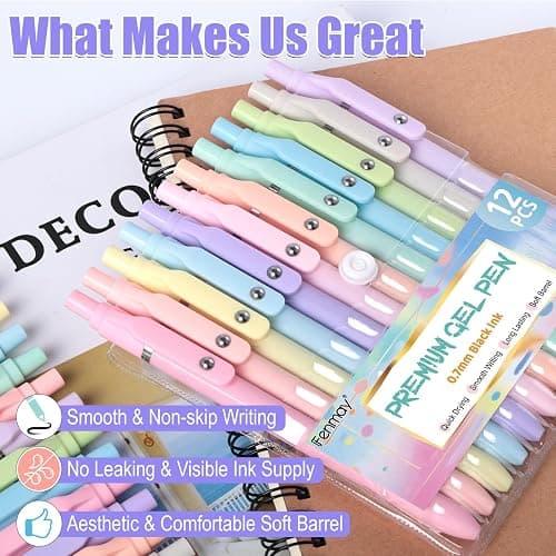 Fenmay Gel Pens, 12 Pcs Black Ink Pens 0.7mm Medium Point| Quick Dry No Smudge, Smooth Writing, Retractable Cute Aesthetic Pens for Journaling Note Taking School Office Supplies thumbnail 5