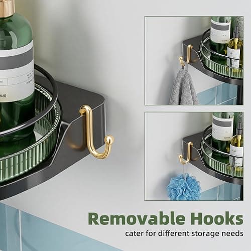 AKINBAS 360° Rotating Shower Caddy Tension Pole with 4-Tier Rustproof Lazy Susan 35-128 Inch No Drilling Coner Shelves Adjustable Shower Rack for Bathroom Bathtub Washbasin Plant Storage (Black+Green) thumbnail 7