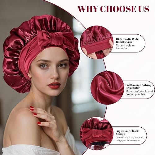 PAEFIU 2 Stück Seidenhaube zum Schlafen, Weiche Satin Haarhaube mit 2 Scrunchies Schlafhaube Bonnet Sleep Cap Schlafmütze für Damen Mädchen thumbnail 4