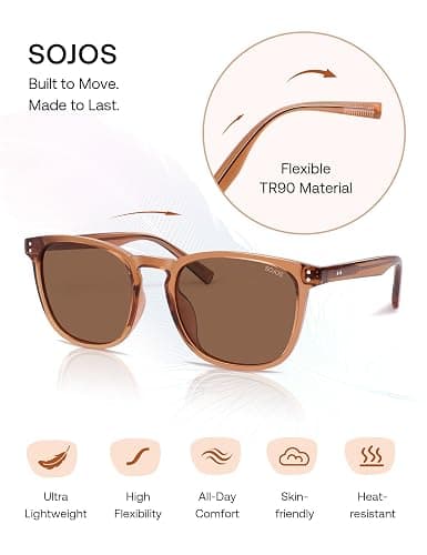 SOJOS Unisex Rounded Square Polarized Sunglasses TR90 Frame UV400 Protection Lightweight Retro for Women & Men thumbnail 4