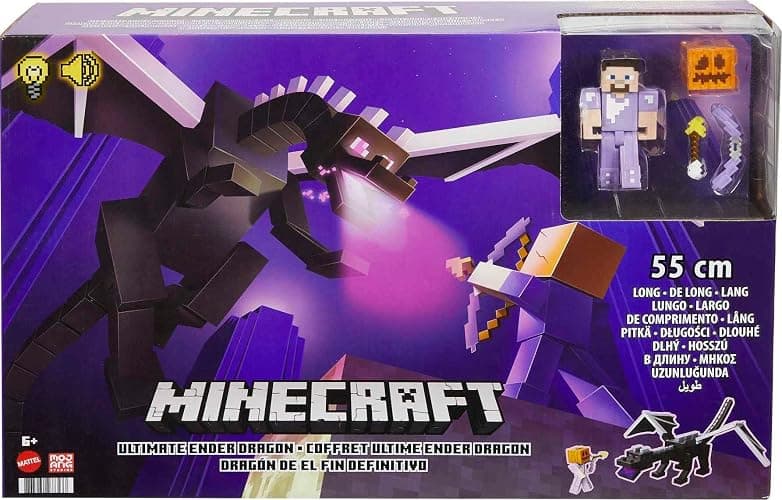 Mattel Minecraft Ultimate Ender Dragon Figure, 20-in Mist-Breathing Creature, Plus 3.25-in Color-Change Steve Figure, Weapon, Amor and Battle Accessory, Gift for 6 Years Old and Up thumbnail 7
