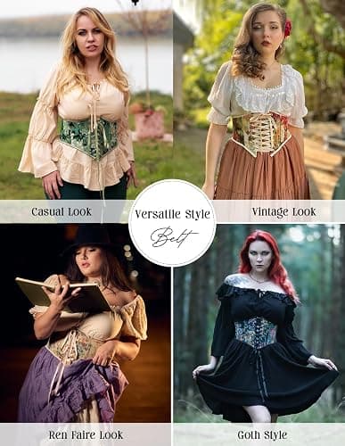 Scarlet Darkness Corset Belt for Women Floral Lace Up Underbust Corset | Floral Lace‑Up, Back Zip, Plastic Boning, Renaissance Fairs, Medieval, Pirate, Themed Parties, Halloween thumbnail 2