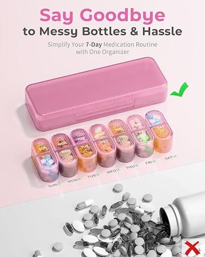 Pillex Pill Organizer, Am & Pm Pill Organizer 7 Days, Weekly Pill Case 2 Times a Day, Pill Box 7 Day, Medicine Organizer for Travel, Vitamins, Fish Oils, Supplements thumbnail 4