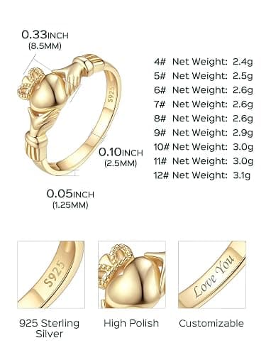 ChicSilver 925 Sterling Silver Claddagh/Triquetra Celtic Knot Promise Ring Size 4-12 thumbnail 6