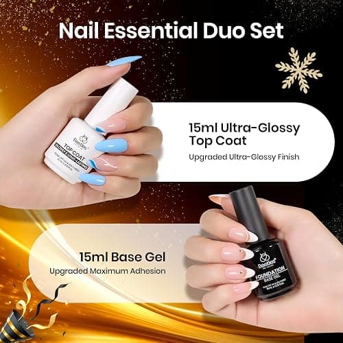 Beetles 2Pcs 15ml Gel Base and Top Coat Set - Upgrade No Wipe Extra Glossy Top Coat Finish for Gel Nail Polish, Soak Off UV/LED Lamp Needed, Essentials for Long-Lasting Manicure Christmas Kit thumbnail 2