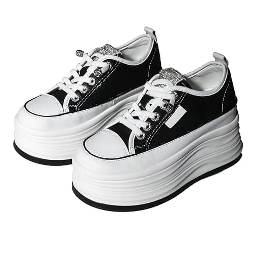 JYSGYLT 4 inch White Platform Sneakers for Women - Chunky Non Slip Sole Slip On Casual Shoes Women’s Fashion Sneakers with 7cm Platform & 2cm Hidden Heel Walking Shoes (White/Black) thumbnail 7