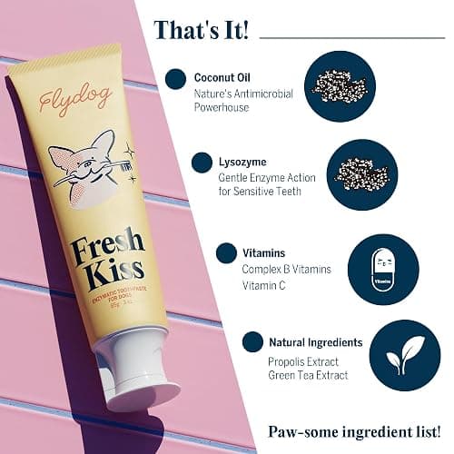FlyDog Fresh Kiss Dog Tooth Brushing Kit - Vet Approved Formula, Enzymatic Dog Toothpaste and Brush - Breath Freshener & Tartar Remover, 360° Toothbrush & Finger Brush, Dental Guide, Chicken Flavor thumbnail 2