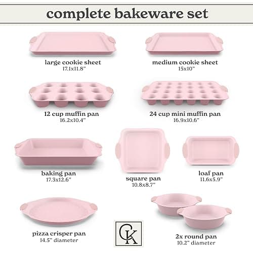 Country Kitchen Nonstick Stackable Bakeware Set - Heavy Duty, Durable, Easy Release Baking Set, Pink, 10 Pcs thumbnail 3