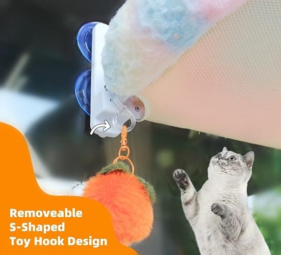 Cat Window Perch, Sturdy Cat Hammock with Strong Suction Cups for Large Heavy Cats, Gradient Color Shiny Fabic with Cushioned Border, Cute Window Bed Seat for Cats Inside with Movable Toy Hooks (XL) thumbnail 5