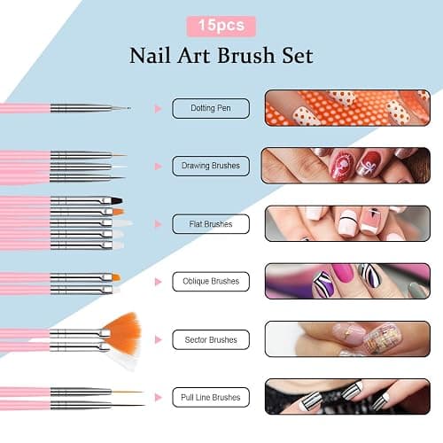 URAQT Nail Art Brushes Set, 15pcs Acrylic Nail Brush Painting Pen and 5pcs Nail Dotting Tools, Nail Pen Designer Nail Art Painting Kit for Diy & Professional Use thumbnail 2