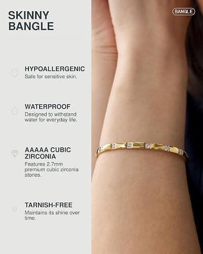 PAVOI Waterproof Thin Love Bracelet for Women, 14K Gold Plated CZ Bangle | Dainty Love Bangle with Cubic Zirconia, CZ Hinge Bracelet Stack, Stainless Steel Summer Jewelry Gifts thumbnail 2