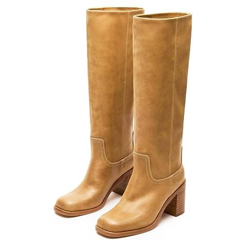 heelchic Knee High Boots for Women Campus Banana Square Toe Chunky Block Heel Tall Boots Long Riding Boots - Image 1