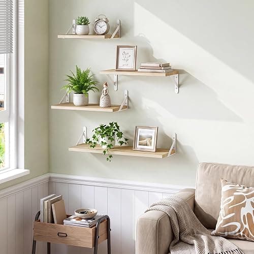 YGEOMER Floating Shelves for Wall, Different Sizes Natural Wood Wall Shelves for Living Room, Bathroom, Bedroom, Kitchen, Home Decor (Set of 4) thumbnail 2