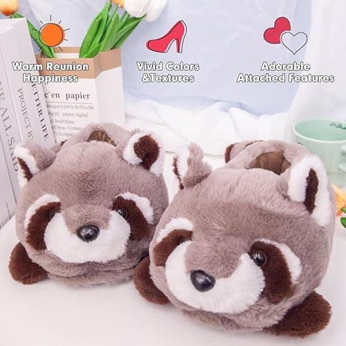 Women's Slippers Cute Wild Animal Fuzzy Plush Funny Slippers Novelty Fox Raccoon Red Panda Sloth Hedgehog Squirrel Koala Cozy Soft Winter Warm House Shoes for Indoor/Outdoor thumbnail 7