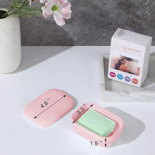Quatish 2 Pack Travel Soap Container, Portable Soap Holder with Lid, Travel Bar Soap Holder, Soap Case for Camping Gym Travel, Soap Box for Bathroom,Pink thumbnail 2