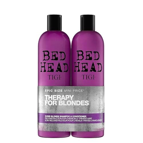 Bed Head by TIGI Dumb Blonde Shampoo & Conditioner Set, 2x 750ml, Keratin Hair Treatment for Bleached & Colour-Treated Hair, Moisturising Formula Repairs Dry Damaged Strands - Image 1