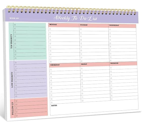 Taja Weekly To Do List Notepad, Undated Weekly Planner Pad, 8.5" x 11" | Large Desk Planner, Weekly Task Planning, College School Supplies, for Home and Office, 52 Sheets, Violet Dream - Image 1