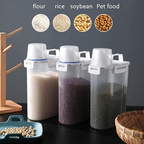 jioko 2 Pcs 5.5 LB Rice Storage Container, Airtight Cereal Flour Dispenser with Pouring Spout & Measuring Cup, Kitchen Plastic Clear Dry Food Storage Bin for Grain Oatmeal Snacks Pet Dog Food thumbnail 2