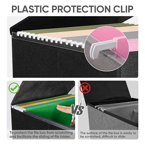 BALEINE File Organizer Box with Lid, Collapsible File Folder Organizer with Plastic Slide, Hanging File Folder Box for Office Document Storage (1 Pack, Black) thumbnail 5