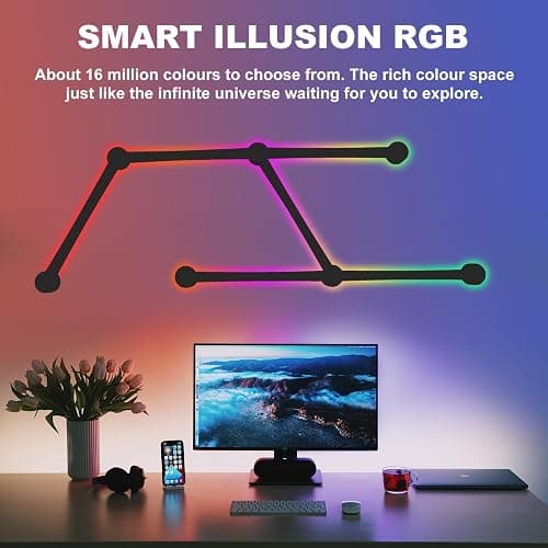 KOBAIBAN Smart Wall Light Lines, WiFi RGB LED Bars, 16M+ Color Dimmable Music Sync DIY Home Decor for Gaming Party Streaming Lovers, Compatible with Alexa & Google Assistant (6 Lines, Black) thumbnail 8