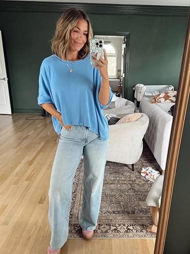 Tankaneo Womens Oversized T-Shirts Cropped Summer Casual Short Sleeve Loose Fit Tee Tops thumbnail 4
