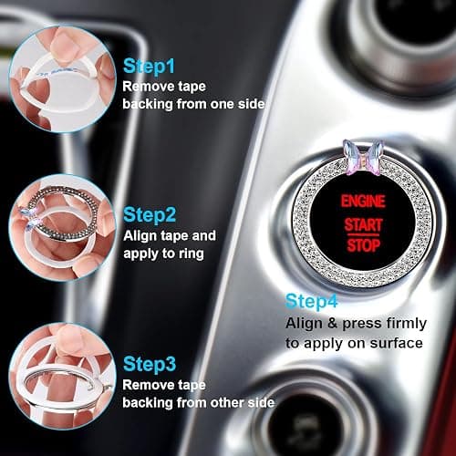 ORIESSE Bow Car Accessories,Pink Bow Tie Push Start Button Rhinestone Ring,Black Engine Start Stop Button Ring Car Decor,Bling Girly Ignition Charm thumbnail 7