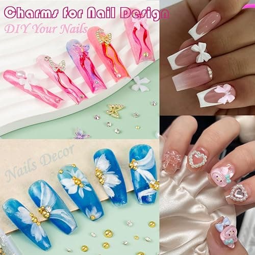 10000pcs Nail Charms and Gems:Pink Cute Bow Heart 3D Flower Charms for Junk Cases kit;Gold Chunky Butterfly Charms for Nails Design,nail jewels Diamond Rhinestones for Nails;Beads Pearls for Nails Art thumbnail 6