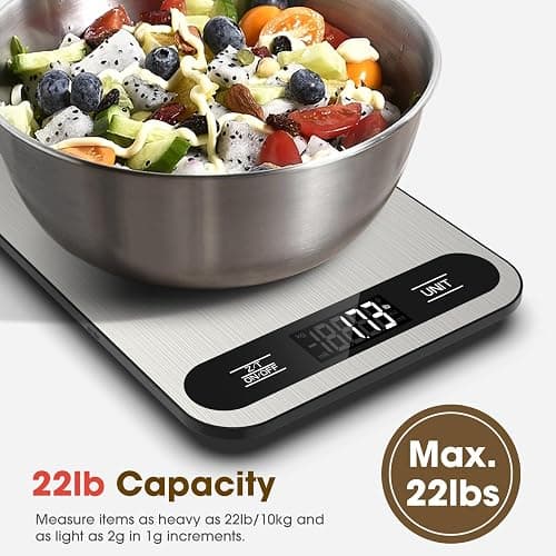 Mik-Nana Food Scale, 22lb Digital Kitchen Scale with 6 Units Tare Function & LCD Display, Stainless Steel Weight Grams and Ounces for Baking, Cooking and Meal Prep (Batteries Included) thumbnail 4