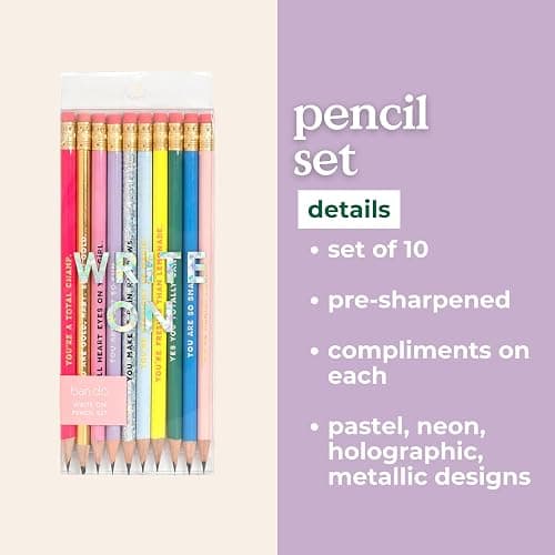 ban.do Write On Colorful Pencil Set of 10, Pre-Sharpened #2 School/Office Graphite Pencils for Adults, Compliment/Sayings Pencils for Girls, Compliments thumbnail 3