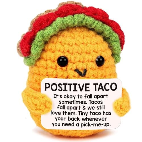 Positive Crochet Taco Christmas Birthday Gifts for Women Men Stocking Stuffers Basket Holiday Decor Self Care Card Teacher Adult Kids Son Mom Dad Daughter Sister Friend Coworkers Inspirational Gift - Image 1