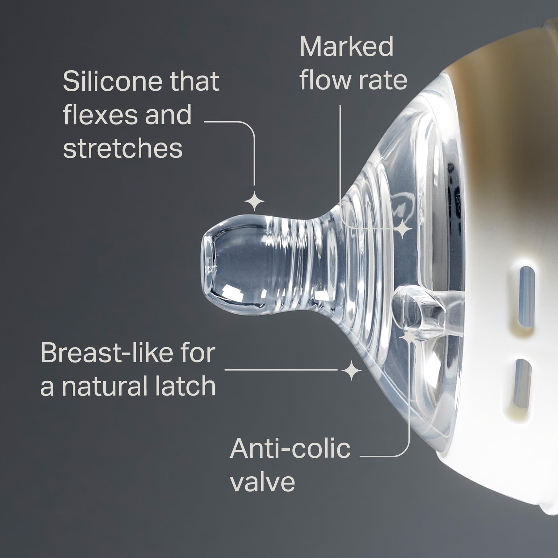 Tommee Tippee Natural Start Baby Bottle Teats, Medium Flow, 3 and up Months, Breast-Like for a Natural Latch, Anti-Colic Valve, Soft Silicone, Pack of 2 thumbnail 4
