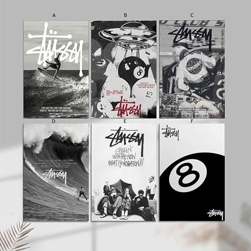 Ein Set von 6 Stussy-Postern, Musik, Retro, Vintage, Wandkunst, Leinwandposter, Raumdekor, ästhetischer Druck, Dekoration, 20 x 30 cm - 08x12inch(20x30cm) - Stil: thumbnail 6
