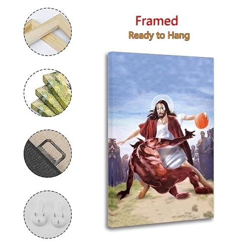 Jesus Vs Satan in Basketball Poster Funny Christain Poster Decorative Painting Canvas Wall Art Living Room Posters Bedroom Painting 12x18inch(30x45cm) - 18L" x 12W" - Ready To Hang-1 thumbnail 2