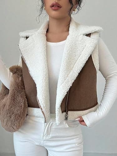 MakeMeChic Women's Western Cowgirl Jackets Lapel Loose Fleece Jacket Vest Sleeveless Cardigan Coat thumbnail 4